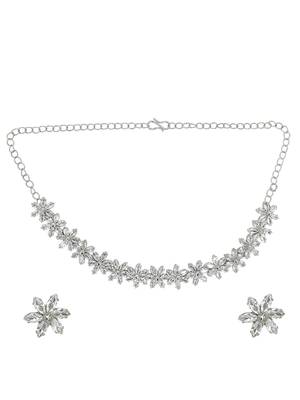 Silver plated  cz floral design necklace set 2