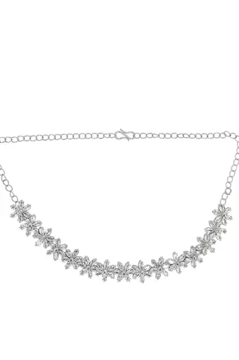Silver plated  cz floral design necklace set