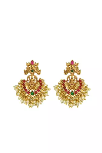 Gold plated peacock temple design necklace set