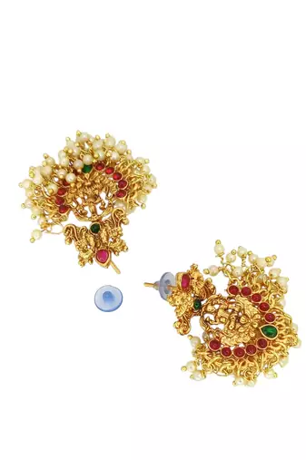 Gold plated peacock temple design necklace set
