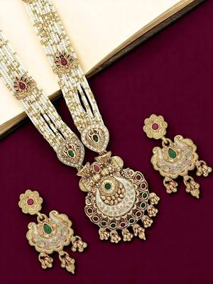 Gold plated meenakari seed beads long necklace set 1