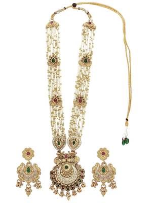 Gold plated meenakari seed beads long necklace set 2