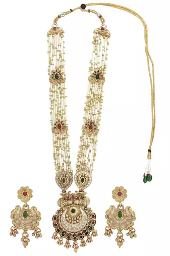 Gold plated meenakari seed beads long necklace set