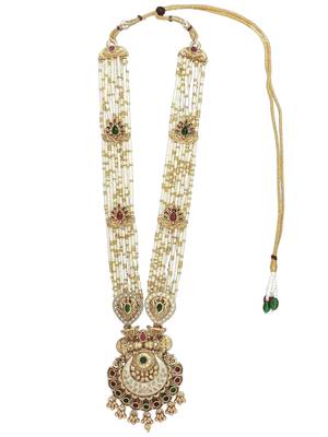 Gold plated meenakari seed beads long necklace set 3
