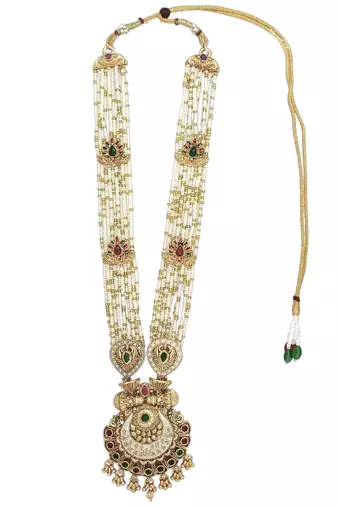 Gold plated meenakari seed beads long necklace set