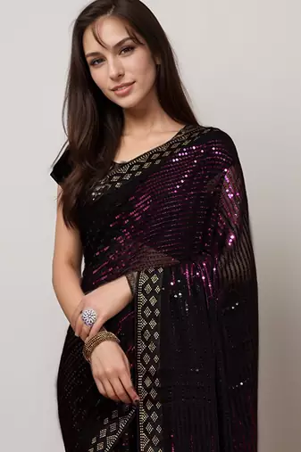 Pink style georgette saree