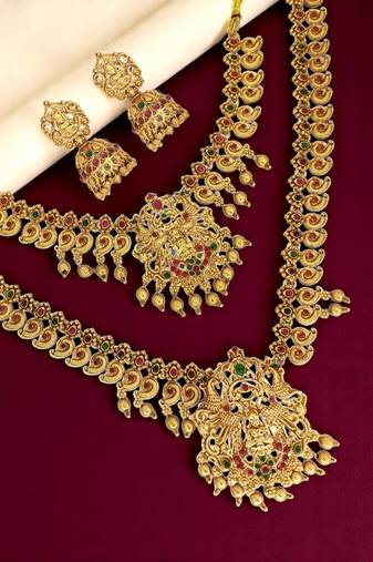 Gold plated south indian combo jewellery set