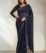Blue sequins embroidered georgette saree