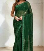 Green sequins embroidered georgette saree