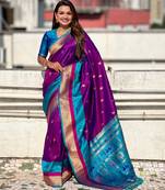 Voilet gold zari woven paithani silk blend saree