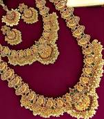Gold plated temple dancing peacock south indian combo jewellery set