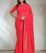 Pink sequins embroidered georgette saree