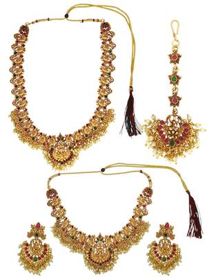 Gold plated temple dancing peacock south indian combo jewellery set 2