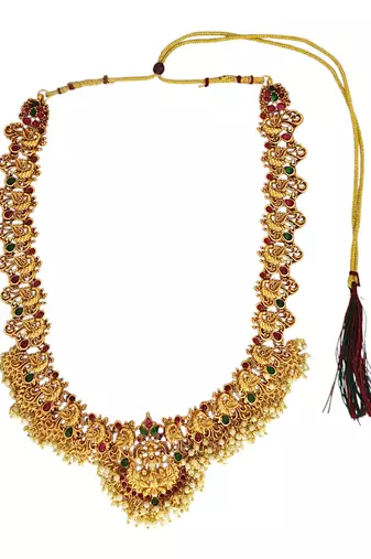 Gold plated temple dancing peacock south indian combo jewellery set
