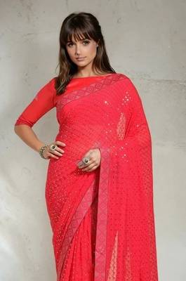 Pink sequins embroidered georgette saree 2