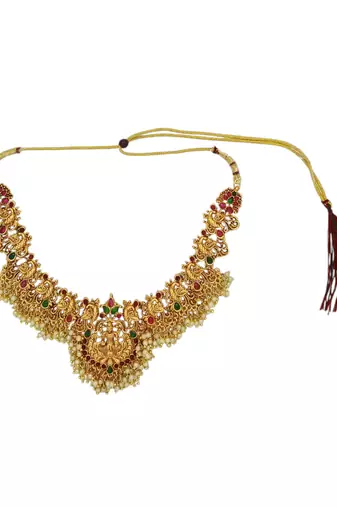 Gold plated temple dancing peacock south indian combo jewellery set
