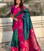 teal green balaji tilak woven soft silk blend saree