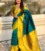 teal blue balaji tilak woven soft silk blend saree