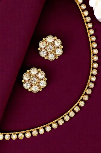 Gold plated white cubic zircon studded necklace set