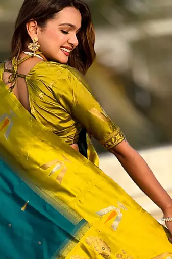 teal blue balaji tilak woven soft silk blend saree