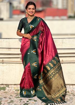 burgundy balaji tilak woven soft silk blend saree 1