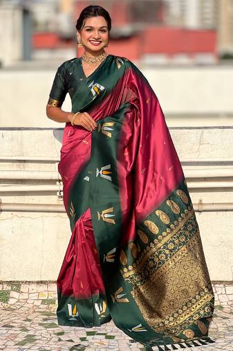 burgundy balaji tilak woven soft silk blend saree