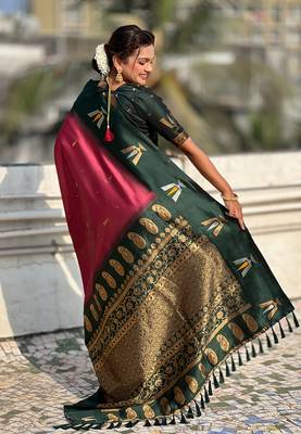 burgundy balaji tilak woven soft silk blend saree 2
