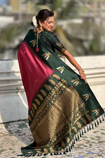 burgundy balaji tilak woven soft silk blend saree