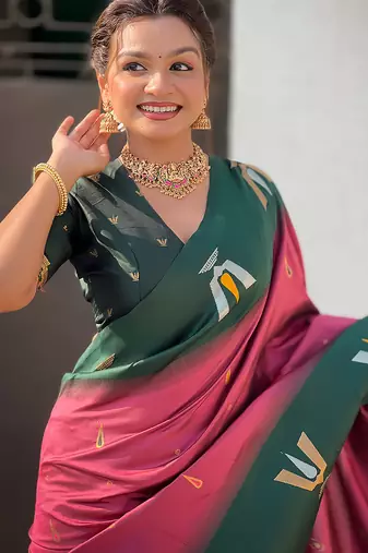 burgundy balaji tilak woven soft silk blend saree