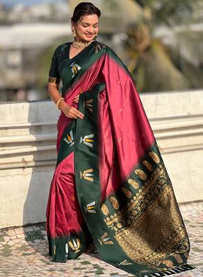 burgundy balaji tilak woven soft silk blend saree 4