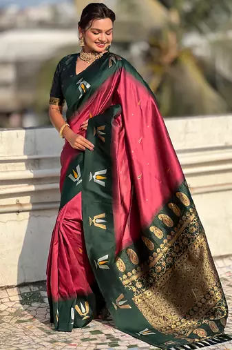 burgundy balaji tilak woven soft silk blend saree