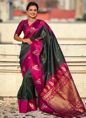 green balaji tilak woven soft silk blend saree 1