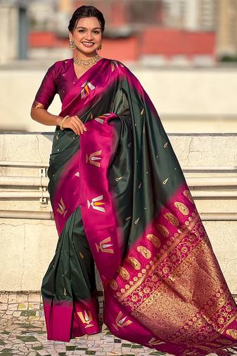 green balaji tilak woven soft silk blend saree