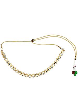 Gold plated round kundan studded necklace set 3