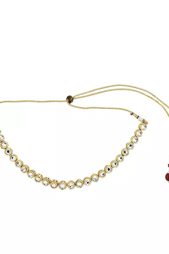 Gold plated round kundan studded necklace set