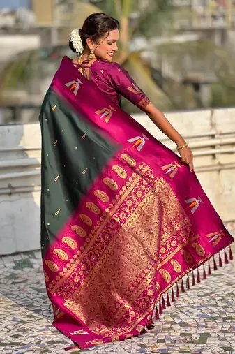 green balaji tilak woven soft silk blend saree