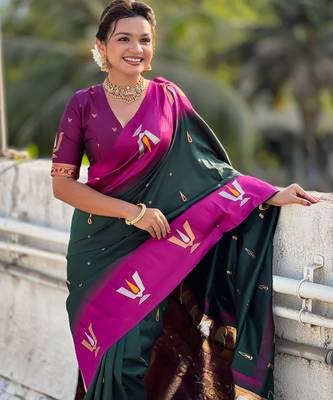 green balaji tilak woven soft silk blend saree 3