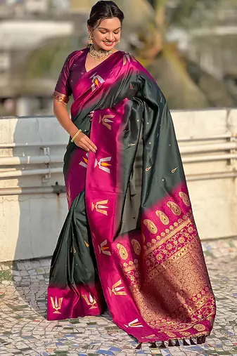 green balaji tilak woven soft silk blend saree