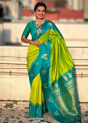 parrot green balaji tilak woven soft silk blend saree 1