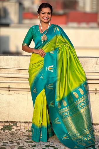 parrot green balaji tilak woven soft silk blend saree