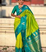 parrot green balaji tilak woven soft silk blend saree