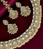 Gold plated champagne stone studded jewellery set