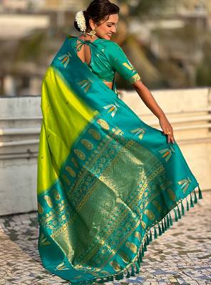 parrot green balaji tilak woven soft silk blend saree 2