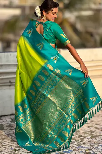 parrot green balaji tilak woven soft silk blend saree