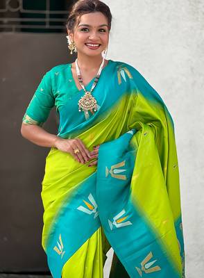 parrot green balaji tilak woven soft silk blend saree 3