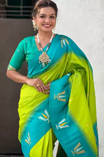 parrot green balaji tilak woven soft silk blend saree