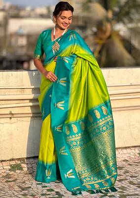 parrot green balaji tilak woven soft silk blend saree 4