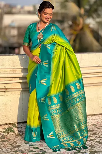 parrot green balaji tilak woven soft silk blend saree