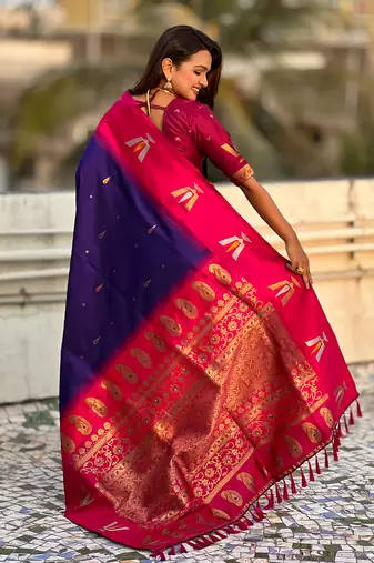 blue balaji tilak woven soft silk blend saree