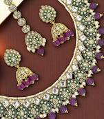 Purple Gold plated meenakari wine beaded choker necklace set